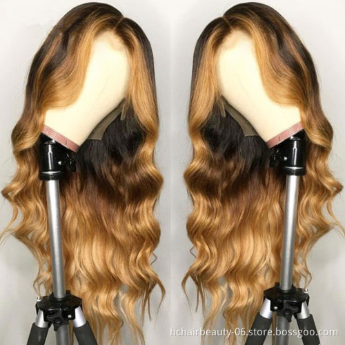 Ombre  Lace Front Wig Body Wave Human Hair Wigs Brazilian Remy Hair 13*4 Lace Frontal Wigs Pre-Plucked With Baby Hair For Women
